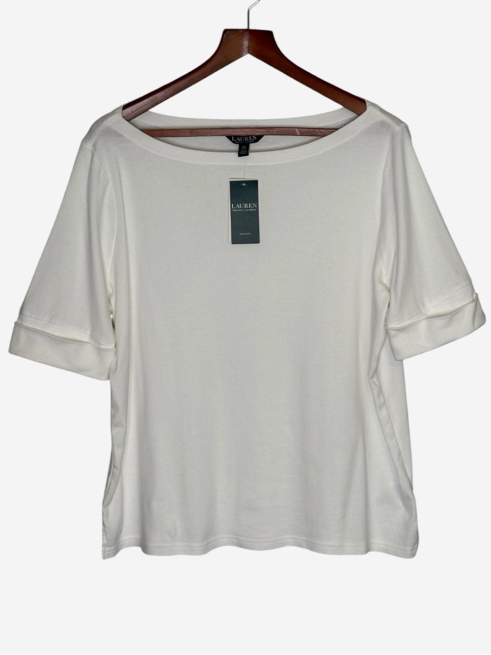 NWT Lauren Ralph Lauren 2X White 100% Cotton Boatneck Short Sleeve Top